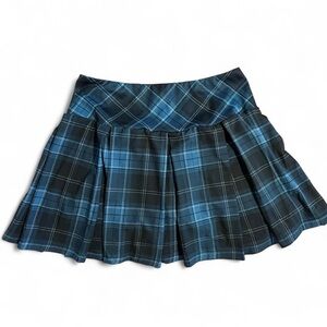Blue Plaid Skirt with Built-in Shorts